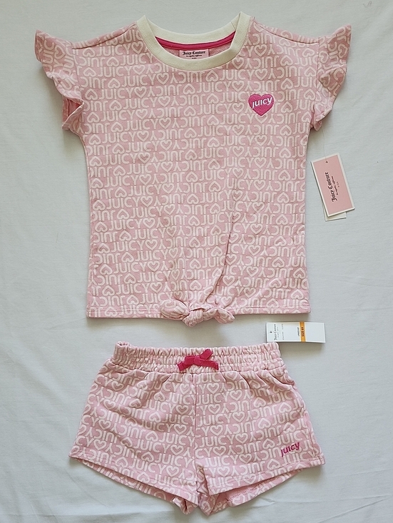 Juicy Couture Other - NWT Juicy Couture Kids Girl Pink Logo Flutter Sleeve Top & Shorts Set 6X